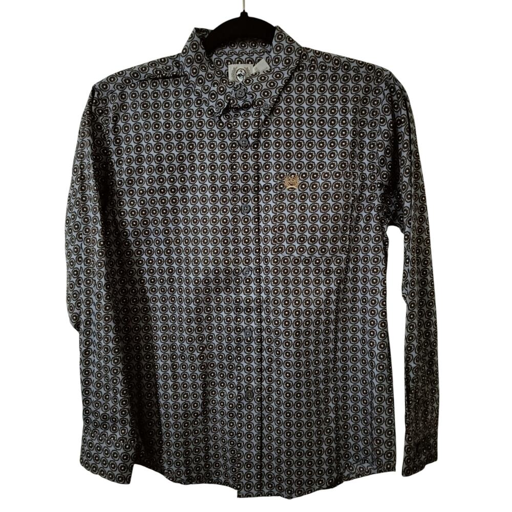 M1244)Cinch Youth Boy Western Circle Print Button Down Long Sleeve Shirt M (10) - Picture 2 of 9